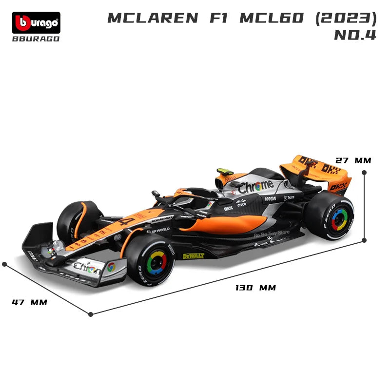 Bburago 1: 43 McLaren 2024 MCL38 Miami GP Fórmula de brinquedo modelo de carro de liga de corrida