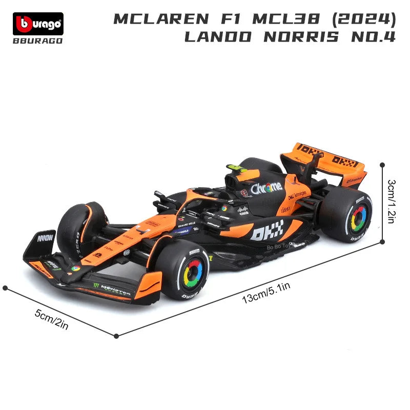 Bburago 1: 43 McLaren 2024 MCL38 Miami GP Fórmula de brinquedo modelo de carro de liga de corrida