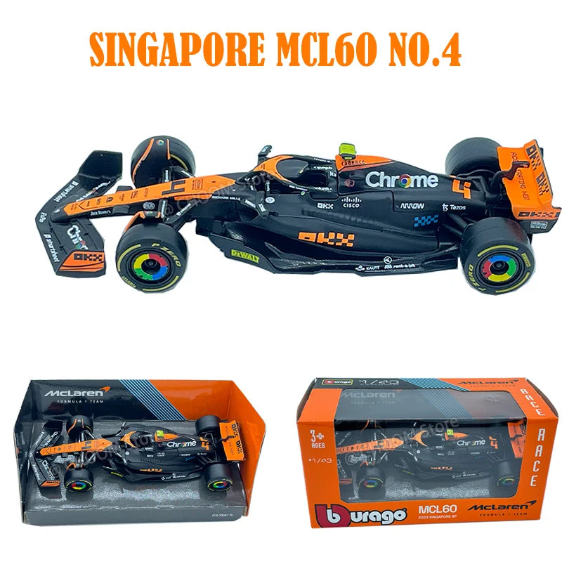 Bburago 1: 43 McLaren 2024 MCL38 Miami GP Fórmula de brinquedo modelo de carro de liga de corrida