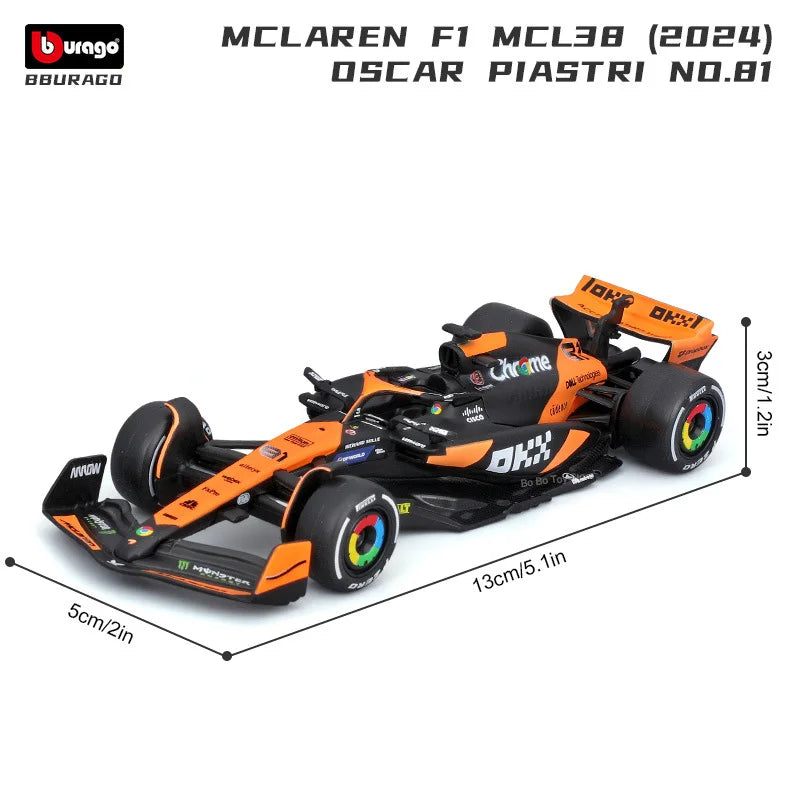 Bburago 1: 43 McLaren 2024 MCL38 Miami GP Fórmula de brinquedo modelo de carro de liga de corrida
