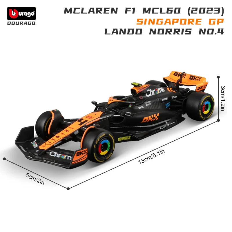 Bburago 1: 43 McLaren 2024 MCL38 Miami GP Fórmula de brinquedo modelo de carro de liga de corrida